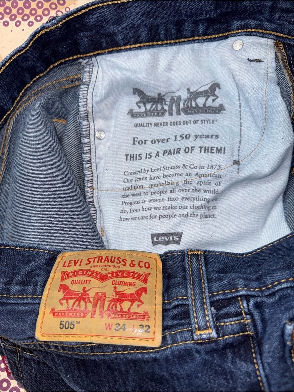 Levi's 505 Men's Dark Blue Straight Jeans with Classic Patch. Size 34W 32L - Picture 6 of 9